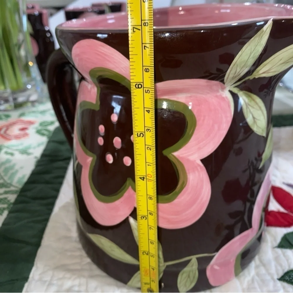 Laurie Gates The causal collection‎ ceramic floral pitcher.